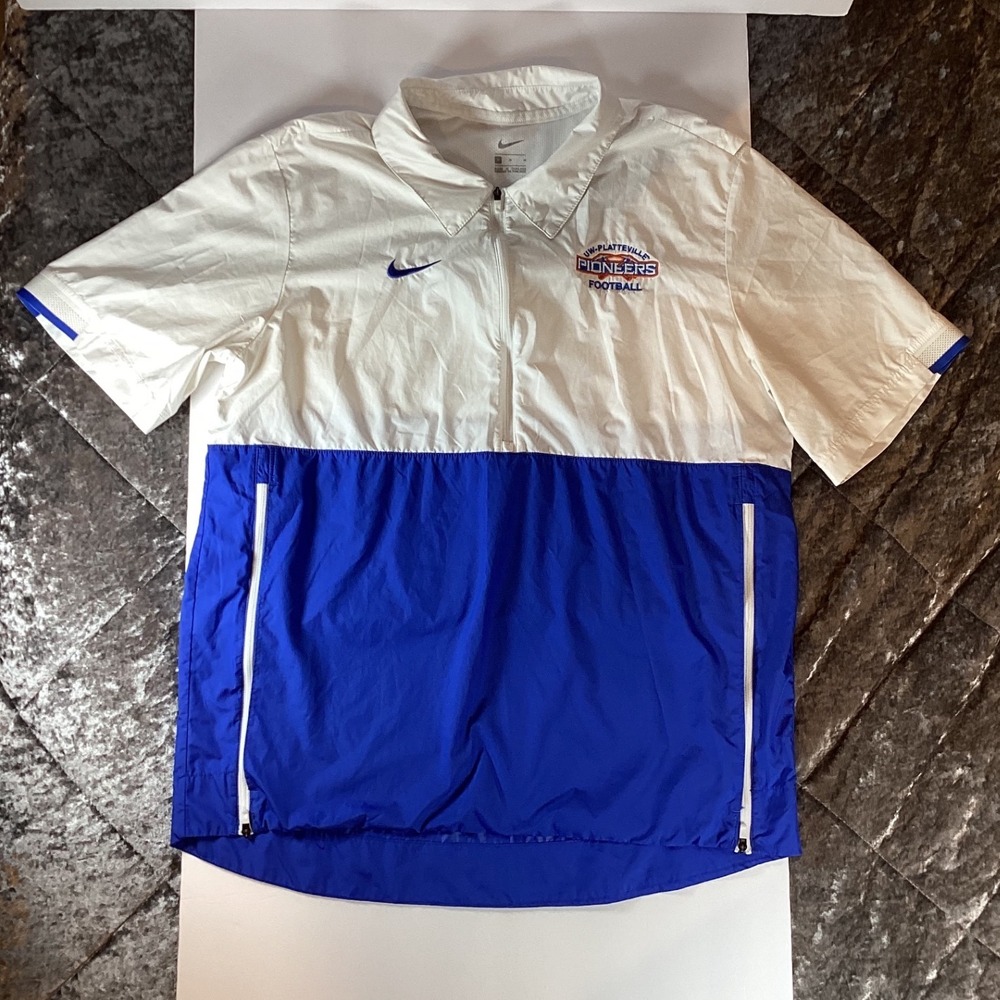 Nike UW-Platteville Pioneers Football Men's Windbreaker Size Medium White/Blue